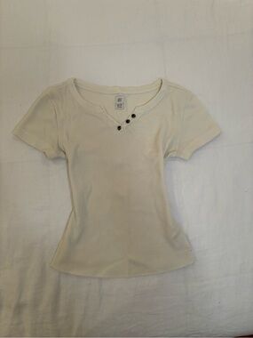 BDG Cream Ribbed Short-Sleeve Henley Tee